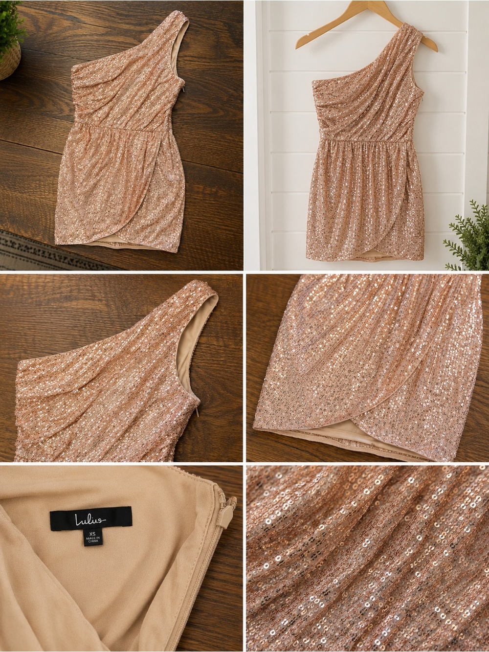 Lulus Rose Gold Sequin Party Dress M | Glam